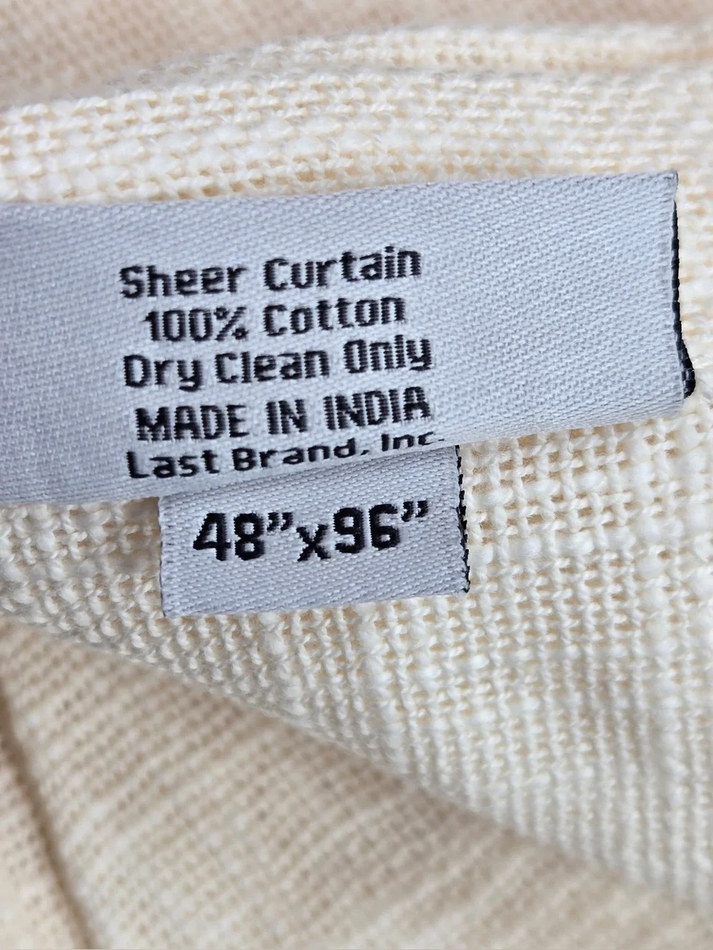 NWT QUINCE Set Of 2 48x96 Cotton Sheer Curtains Ivory 0766